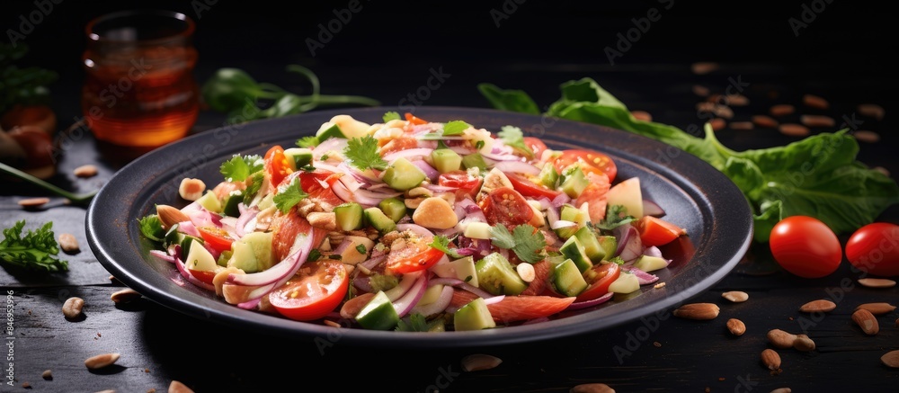 Leinwandbilder image of a plate of salad composed of fresh ingredients such as tomatoes, cucumbers, onions, and pea
