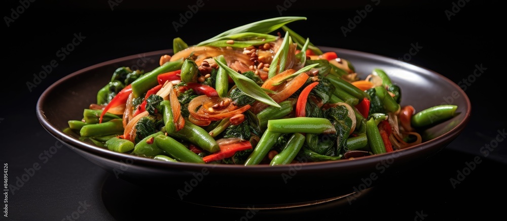 Aufkleber bowl filled with a delicious mix of stir-fried vegetables, including mushrooms and peppers. with cop