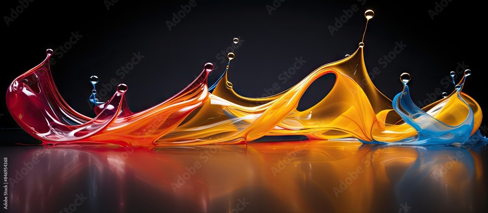 Aufkleber Vibrant splashes of liquid in various colors captured against a dark black background, creating an artistic display. with copy space image. Place for adding text or design