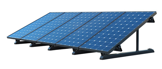 A modern solar panel array with four solar panels for renewable energy generation. isolated on transparent background  
