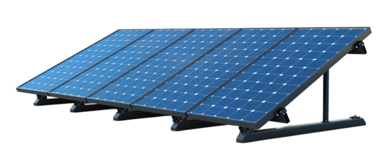 A modern solar panel array with four solar panels for renewable energy generation. isolated on transparent background  
