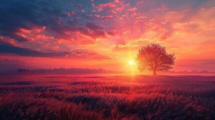 Sunset over a serene landscape, symbolizing the balance of day and night on Autumnal Equinox Day.