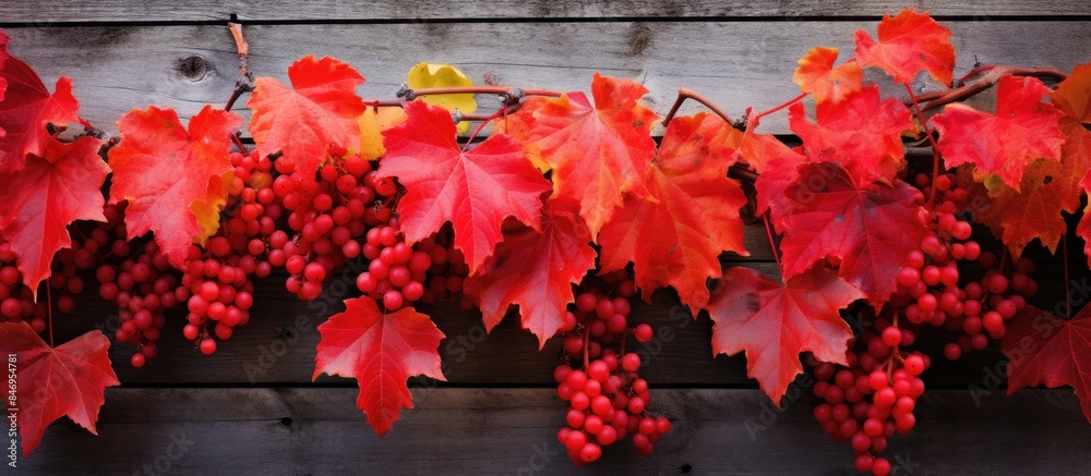Aufkleber ripe red grapes clustered together on a textured wooden wall, showcasing natural freshness and beaut