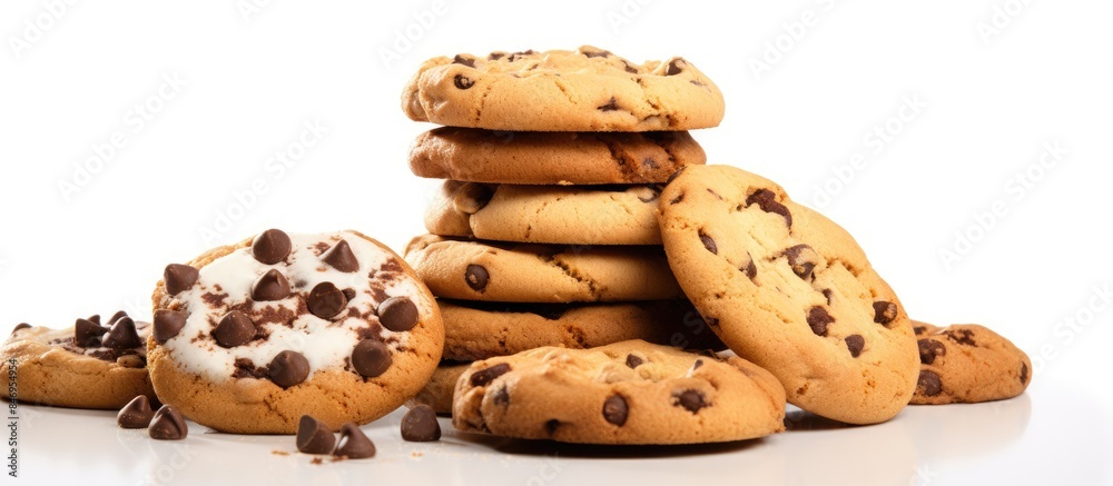 Fototapete a detailed shot showcasing a collection of cookies filled with chocolate chips. with copy space imag