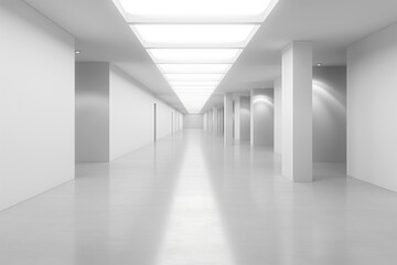 Fototapeta premium monochrome light grey empty corridor with mock up wall