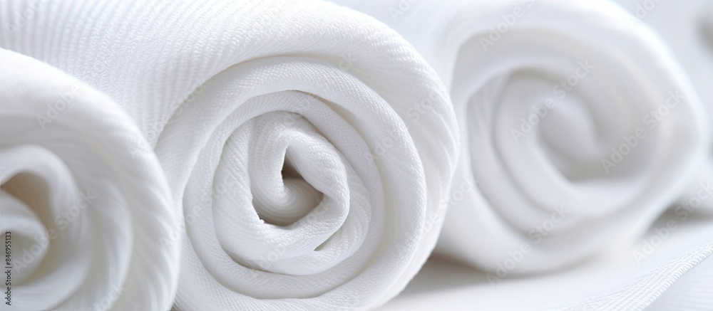 Aufkleber A stack of rolled up white towels placed on top of each other. with copy space image. Place for adding text or design