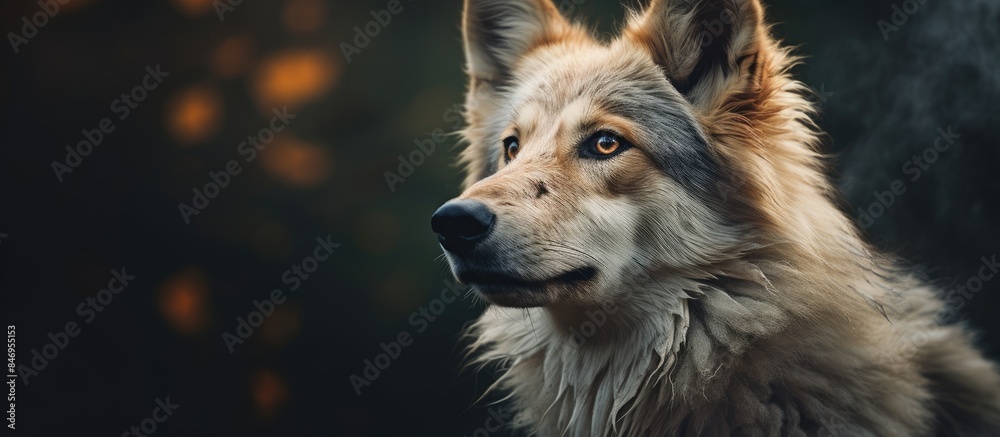 Poster A close-up of a canine with long fur and a sleek black nose. with copy space image. Place for adding text or design