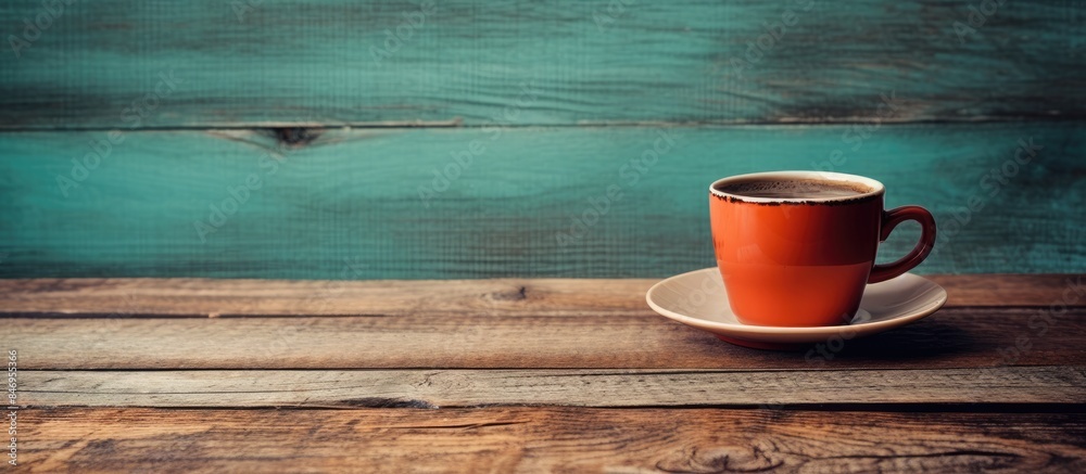 Leinwandbilder vintage coffee cup placed on a wooden table in a close-up shot, showcasing the rustic charm of the s
