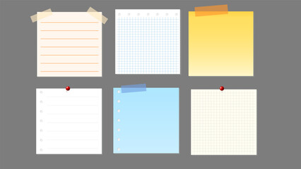 Notes and Labels Collection with pin and post it, on gray background, Notepaper meeting reminder, Flat Modern design , illustration Vector EPS 10 