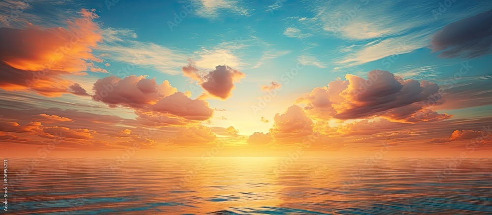 Aufkleber Dramatic golden sunset sky with evening clouds above the sea, creating a stunning and serene atmosphere. with copy space image. Place for adding text or design