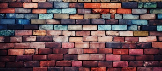 Fototapeta premium Assorted old bricks in various colors stacked on top of each other. with copy space image. Place for adding text or design
