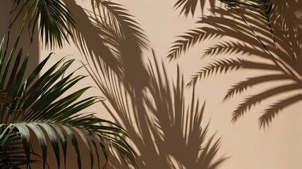 palm tree silhouette :Beige background with shadow and palm leaves