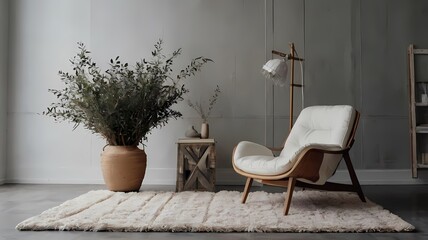 modern living room with chair : living room with white vintage armchair carpet and elegant home decor