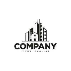 Creative logo design depicting a minimalist city skyline. 