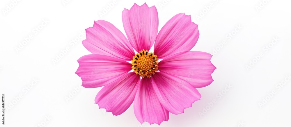 Leinwandbilder Pink cosmos flower in a studio setting isolated on white background with a macro close-up focus. with copy space image. Place for adding text or design