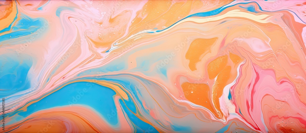 Poster Vibrant hues of paint in flowing motion on a textured background, creating an abstract and dynamic artistic expression. with copy space image. Place for adding text or design