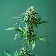 Fototapeta premium Marijuana plant. Green background