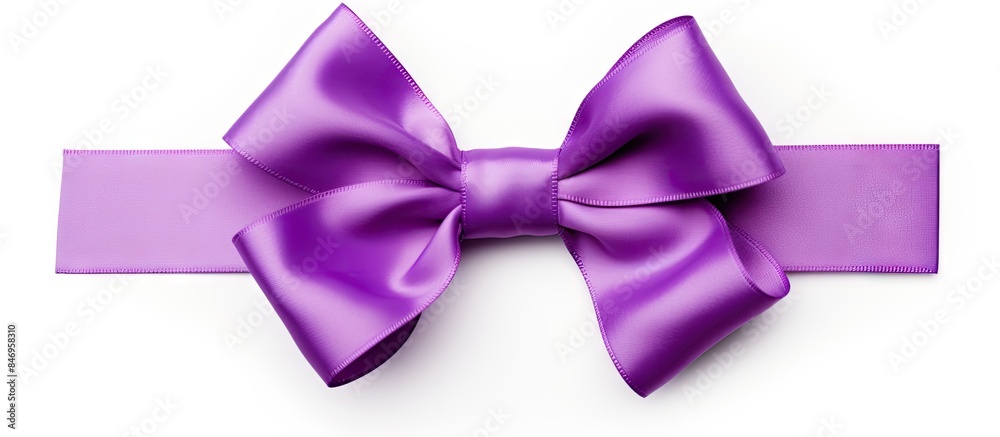 Poster A single purple bow elegantly stands out against a clean white background. with copy space image. Place for adding text or design