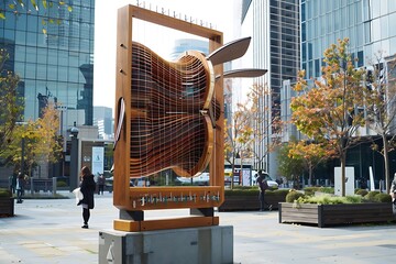 A wind-powered musical instrument installation in a public space