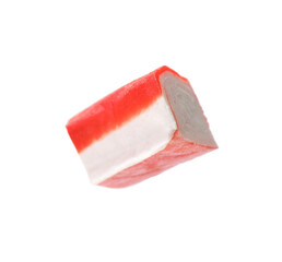 Piece of tasty crab stick isolated on white