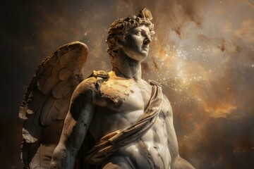 Beautifully sculpted angel statue against a cosmic sky, invoking a sense of awe and tranquility