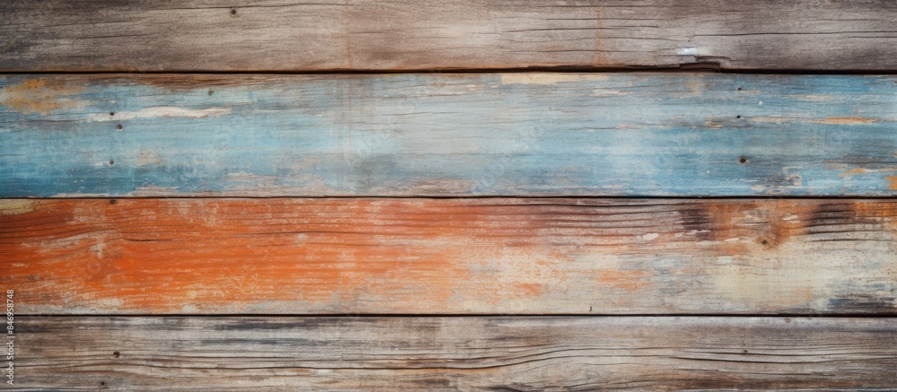 Poster vintage backdrop showcasing a weathered wooden wall with cracked and peeling paint in an aged aesthe