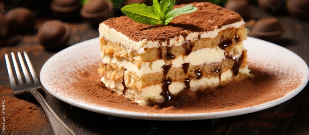 Leinwandbilder delicious cake resting on a plate accompanied by a fork, a delightful treat ready to be enjoyed. wit