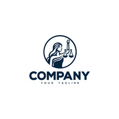 Creative logo design depicting a lady holding in her hands the justice scales. 