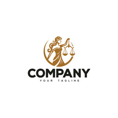 Creative logo design depicting a lady holding in her hands the justice scales. 