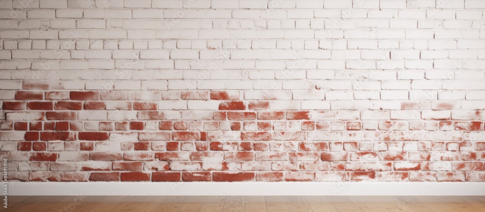 Aufkleber wooden floor contrasts with a red brick wall now painted in white finish. with copy space image. pla