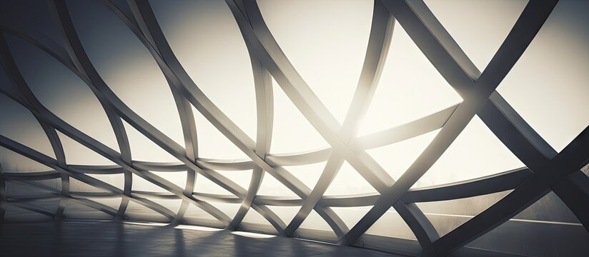 Metal structure consisting of interconnected rods, with light shining through the sky. with copy space image. Place for adding text or design