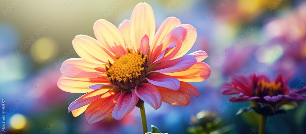 Aufkleber vibrant summer flower shown in detailed close-up against a beautifully blurred background. with copy