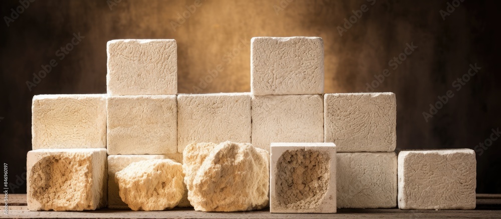 Fototapete A detailed view of a pile of fluffy marshmallows placed on a wooden table. with copy space image. Place for adding text or design