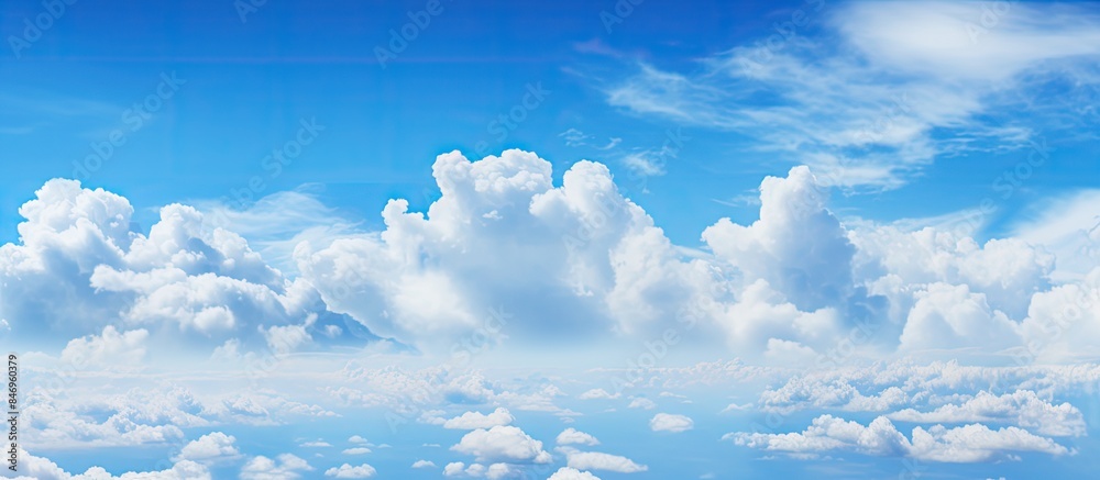 Poster A small boat is cruising in the ocean waters under a cloudy sky, creating a serene and peaceful scene. with copy space image. Place for adding text or design