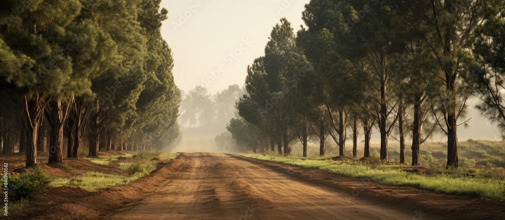 Poster a truck with a large tire is traveling on a rural dirt road close to flames from a fire in the dista