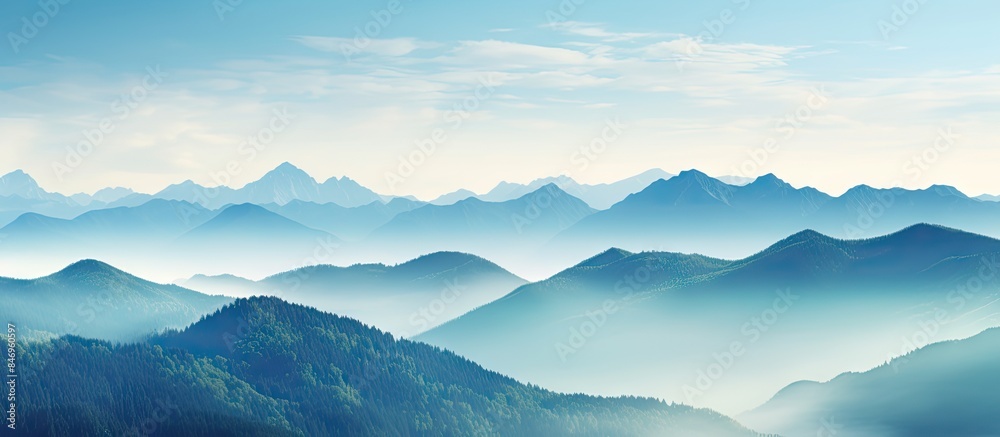 Poster Sparse trees in the foreground of majestic mountains under a clear blue sky create a serene landscape. with copy space image. Place for adding text or design