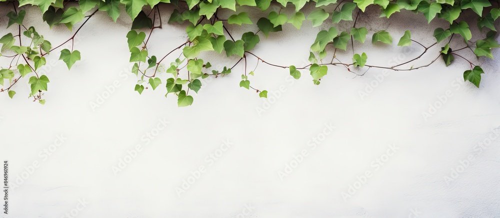 Poster lush green plant positioned against a plain white backdrop. with copy space image. place for adding 