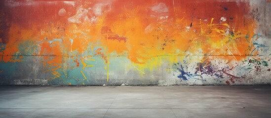 Close-up view of a weathered wall covered in layers of peeling paint, with paint flakes flying off. with copy space image. Place for adding text or design