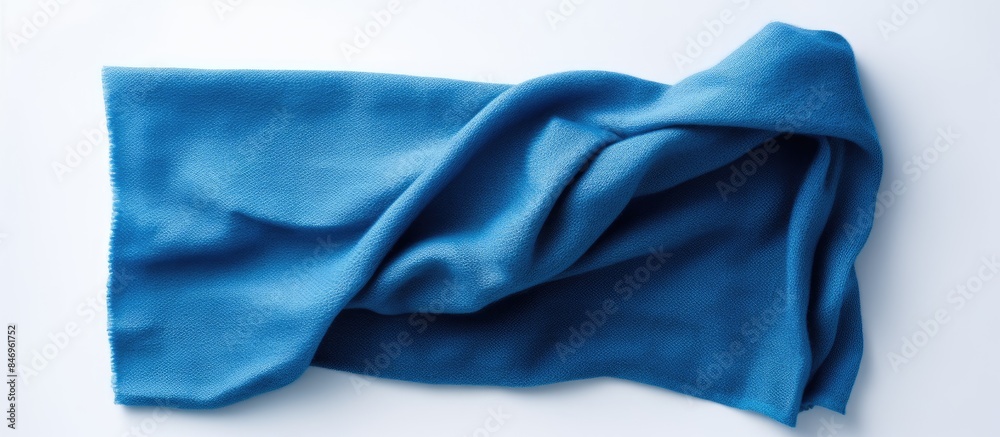 Aufkleber a top view of a folded blue woolen scarf placed on a white background, isolated and elegantly presen