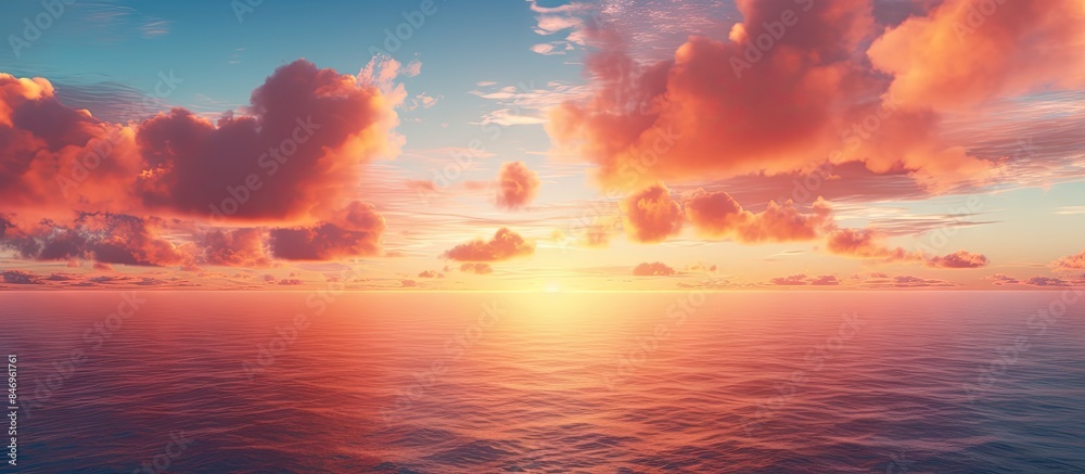 Aufkleber The sun setting over the ocean, casting a warm glow on the water below as clouds gather in the sky. with copy space image. Place for adding text or design