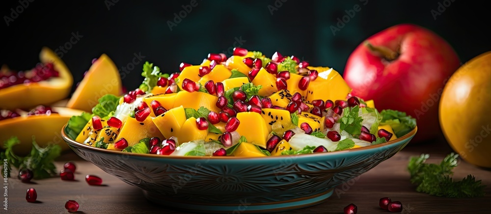 Leinwandbilder a delightful mix of fresh fruits including juicy pomegranate seeds and crisp apple slices in a vibra