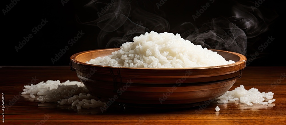 Leinwandbilder bowl containing an abundance of grains of white rice close-up view, suitable for various meal prepar