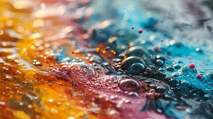 Colorful water and bubbles in vibrant hues create