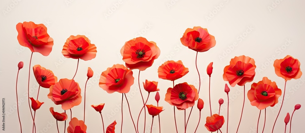 Poster Vivid red poppy flower in full bloom, adding color to the spring landscape. with copy space image. Place for adding text or design