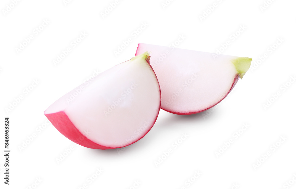 Wall mural slices of fresh ripe radish isolated on white - Wall murals
