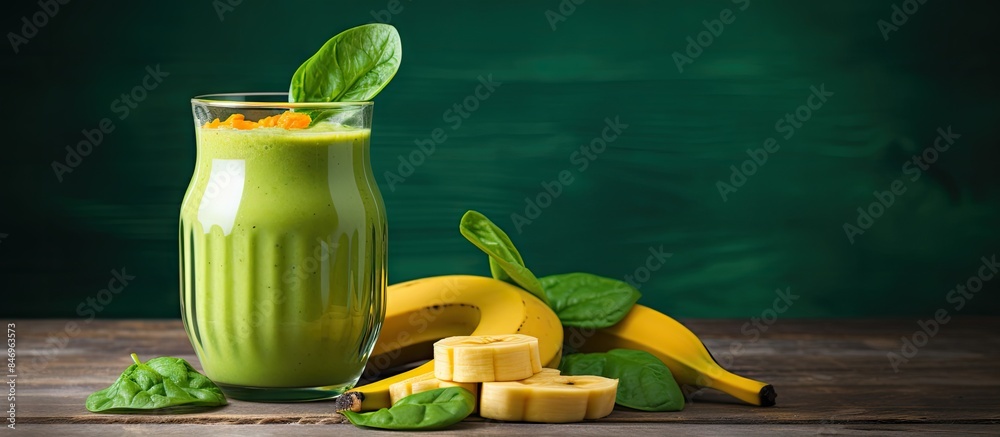 Fototapete a refreshing smoothie made with mango, banana, and spinach in a glass, perfect for a healthy boost. 