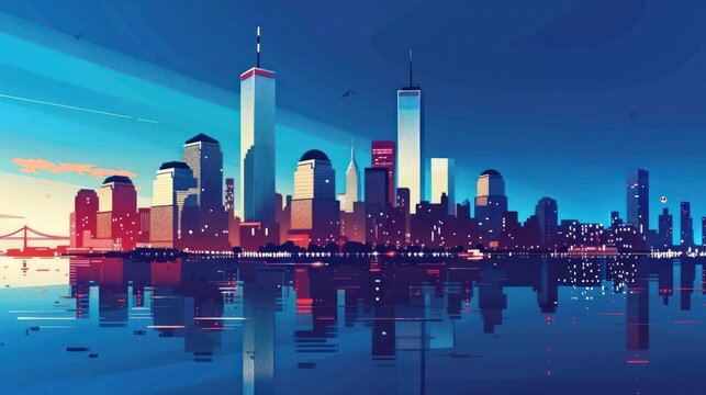 illustration for Patriot Day USA, September 11 with buildings in the background. Ai generated image