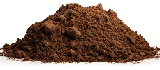 A mound of soil and earth depicted against a plain white background. with copy space image. Place for adding text or design