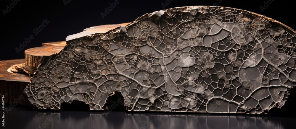 Aufkleber Close-up view of a rock with a piece of wood in the background, emphasizing textures and natural elements. with copy space image. Place for adding text or design