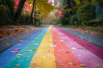 Colorful rainbow road for pride month.